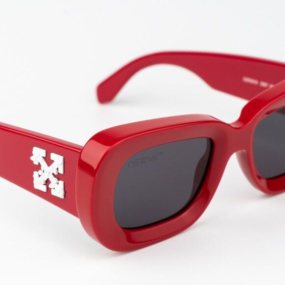 NEW Off-White CARRARA 507 Red Dark Grey Unisex Rectangular Sunglasses - Picture 8 of 12